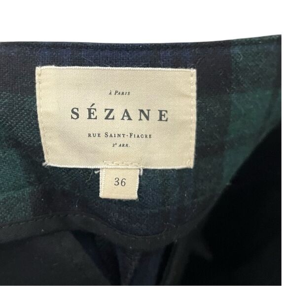 Sezane Martin Plaid Wool Blend Trousers Green Navy Wide Leg Size 4 Preppy - Picture 13 of 13